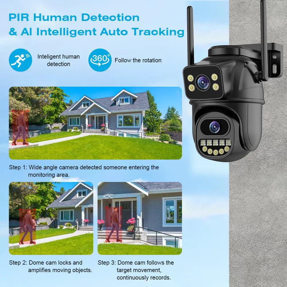 4K 8MP Dual Lens Dual Screen IP Camera Wifi PTZ Camera Outdoor 4MP AI Auto Tracking CCTV HD Audio Video Surveillance P2P Icsee
